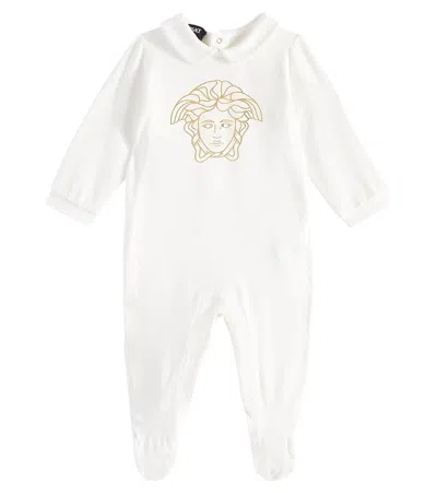 Versace Baby Medusa Embroidered Cotton-blend Onesie In White
