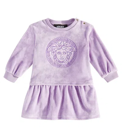 Versace Baby Medusa Velvet Dress In Purple