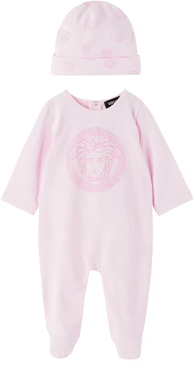Versace Baby Pink Printed Cotton-jersey Sleepsuit Set