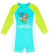 Versace Baby Printed Rashguard Swimsuit In Acid Lime+bianco+fresh Mint
