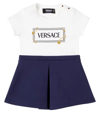 Versace Baby Safety Pin Cotton Dress In Blue