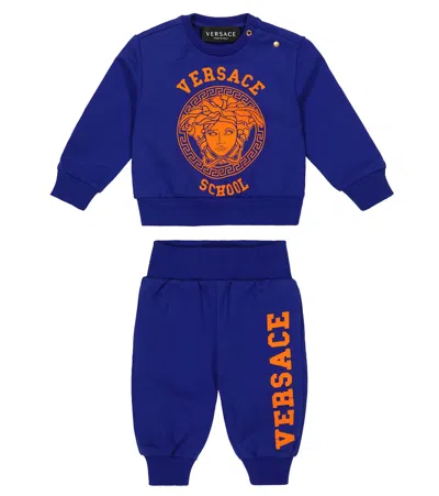Versace Baby Sweatshirt And Sweatpants Set In Iris+orange