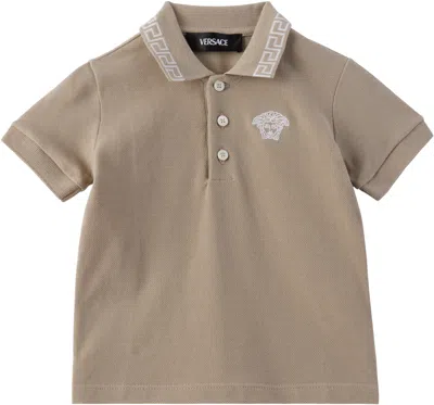 Versace Baby Taupe Greca Polo In 2ke30-sand Castle+bi