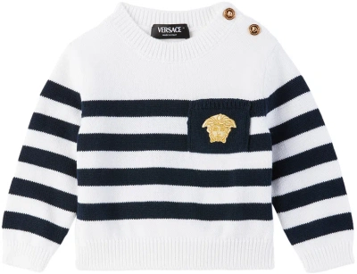 Versace Baby White & Navy Nautical Stripe Sweater In Bianco+navy