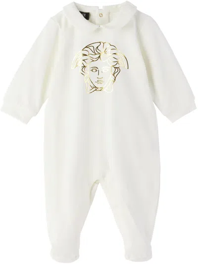Versace Baby White Medusa Jumpsuit In 2w110-white+gold