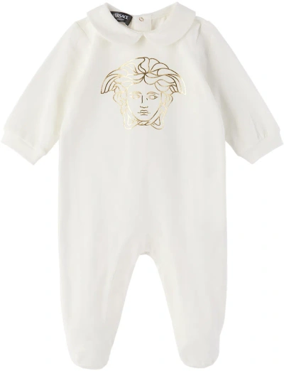 Versace Baby White Medusa Jumpsuit In Bianco+oro