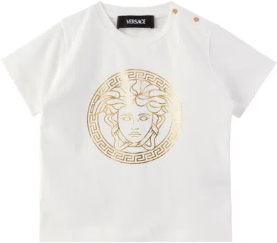 Versace Baby White Medusa T-shirt In 2w110-bianco+oro