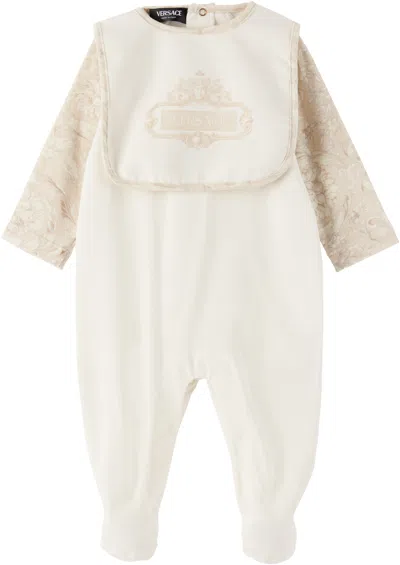 Versace Baby White Printed Cotton-jersey Jumpsuit & Bib Set
