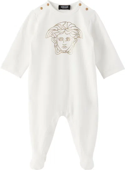 Versace Baby White Studded Medusa Jumpsuit In 2w110-bianco+oro