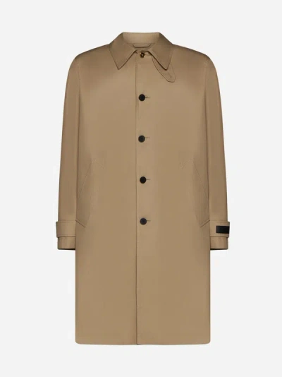 Versace Single-breasted Cotton Coat In Beige,champagne