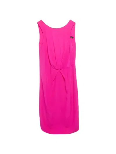 Pre-owned Versace Back Keyhole Silk Midi Dress In Pink