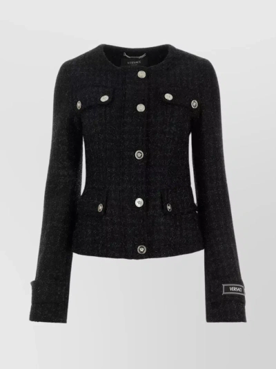 Versace Lurex Tweed Jacket In Black