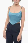 Versace Cropped Embellished Twill-jacquard Bustier Top In Blue