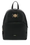 Versace Appliqué-logo Leather Backpack In Blackgold