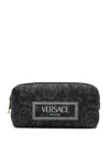 Versace Embroidered-logo Jacquard Toiletry Bag In Black