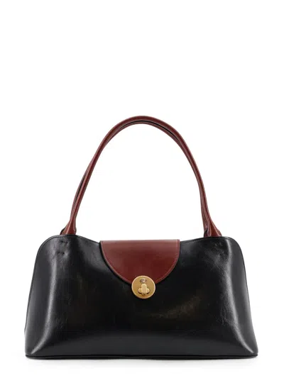 Versace Vivian Medium Two-tone Textured-leather Shoulder Bag In Black