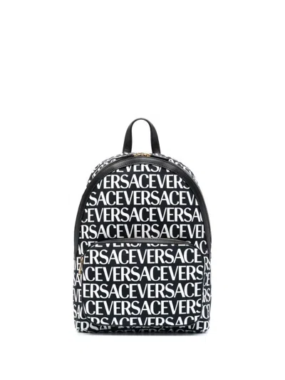 Versace Logo-print Backpack In Black