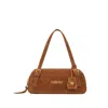 Versace Tag Suede Bowling Shoulder Bag In Brown