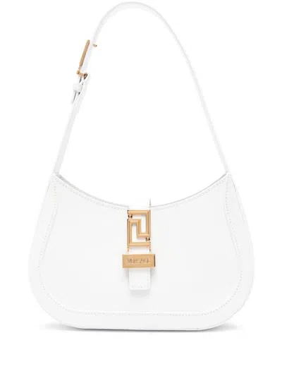 Versace Greca Goddess Small Leather Shoulder Bag In White
