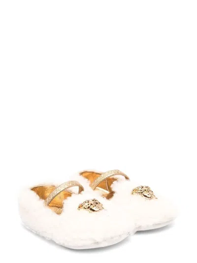 Versace Ballerine Medusa In Shearling In Neutral