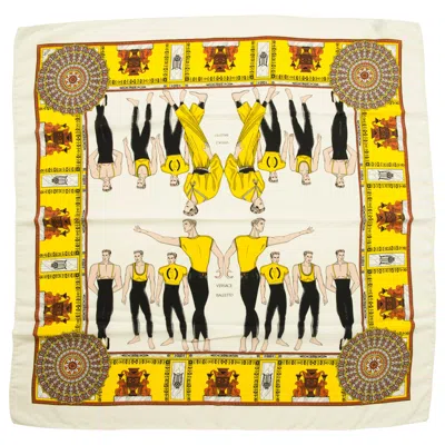 Pre-owned Versace Balletto Printed Silk Square Scarf In Sand