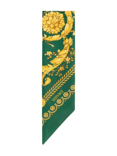 Versace "bandeaux 5x86 Barocco 92" Printed Bio Silk Twill In Green