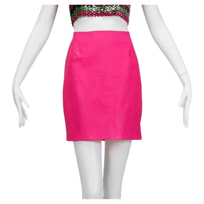 Pre-owned Versace Barbiecore Hot Pink Waxed Vegan Leather Mini Skirt - M, 1990s
