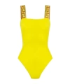 Versace Yellow One-piece Swimsuit With Greca Motif On The Straps In Polyamide Woman In Yellow