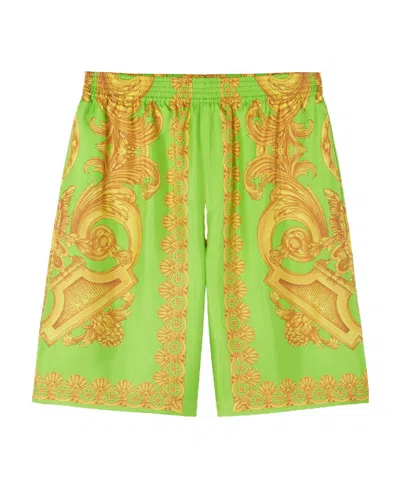 Versace Barocco 660 Silk Shorts In Green
