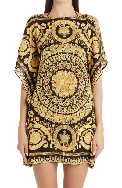Versace Barocco '91 Print Cold Shoulder Caftan Minidress In Yellow