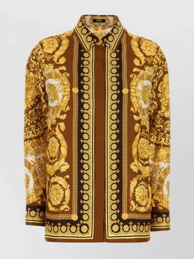 Versace Barocco 92 Foulard Shirt Silk Twill In Multi