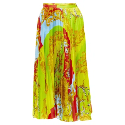 Versace Barocco Acanthpop Medusa Pleated Midi Skirt In Multi