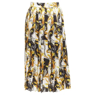 Pre-owned Versace Barocco Acanthus Black Gold Print Pleated High Slit Skirt It36 Xs