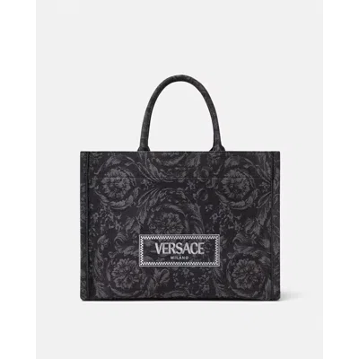 Versace Barocco Athena Medium Tote Bag In Black