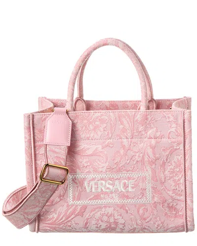 Versace Barocco Athena Small Canvas Tote In Pink