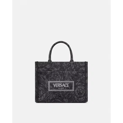 Versace Barocco Athena Small Tote Bag In Black