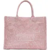 Versace Medium Jacquard Canvas Tote In Pink/rose/gold