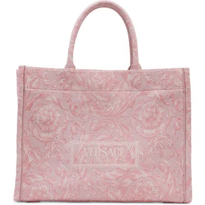 Versace Medium Jacquard Canvas Tote In Pink/rose/gold