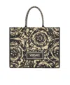 Versace Medium Barocco Athena Raffia Tote Bag In Black