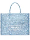 Versace Athena Logo Jacquard Small Tote In Blue