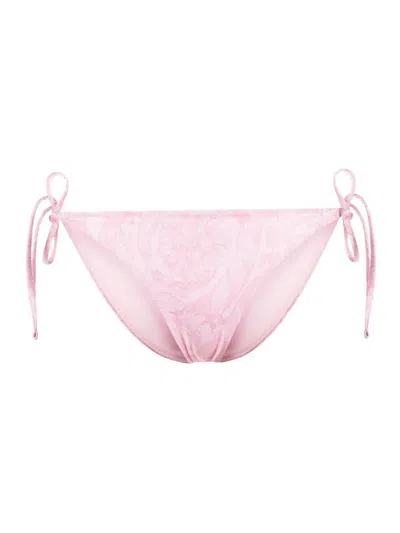 Versace Barocco Printed Tie Detailed Bikini Bottoms In Pink