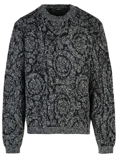 Versace 'barocco' Black Cotton Blend Sweater