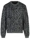 Versace Melange Crew-neck Sweater With Baroque Motif In Black