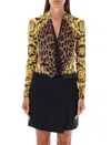 Versace Black & Gold Wild Barocco Silk Draped Bodysuit In Barocco Leo