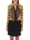 Versace Black & Gold Wild Barocco Silk Draped Bodysuit In Barocco Leo