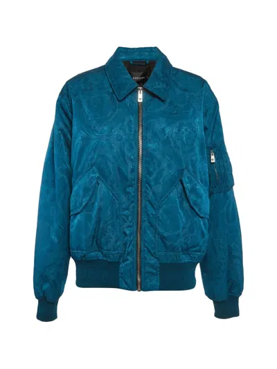 Pre-owned Versace Barocco Bomber Jacket In Blue
