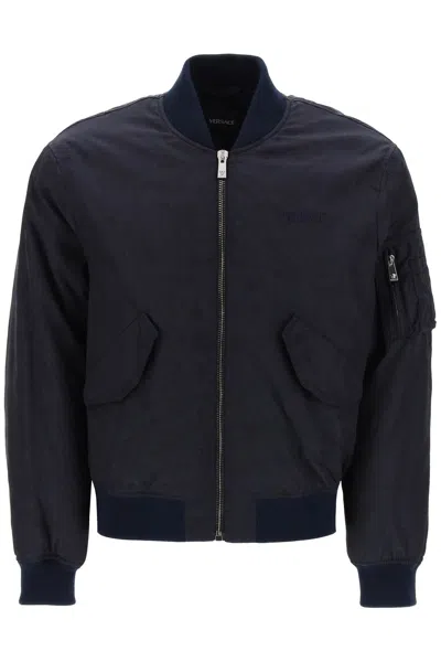 Versace Barocco Bomber Jacket In Navy Blue (blue)