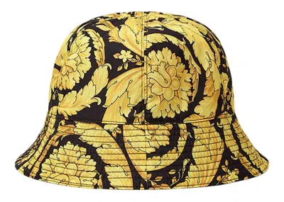 Pre-owned Versace Barocco Bucket Hat In Black/yellow