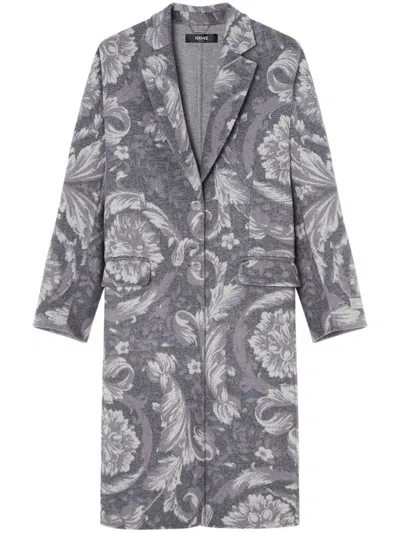 Versace Barocco Cashmere-blend Coat In Concrete Melange