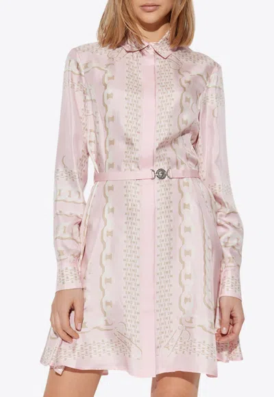 Versace Barocco Chain Pattern Mini Shirt Dress In Pink